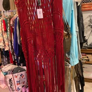 Red Fringe Knit Vest